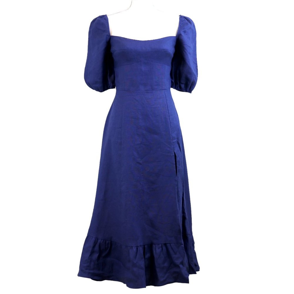 NWT Reformation Belgium Linen Midi Dress in Blue "Danube" Size 8
